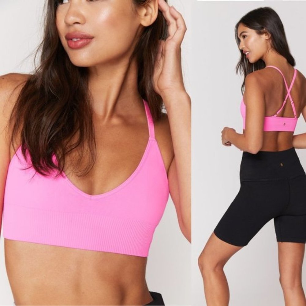 NWT SPIRITUAL GANGSTER Selene Triangle Bra Pink M/L Hibiscus Neon Pink
